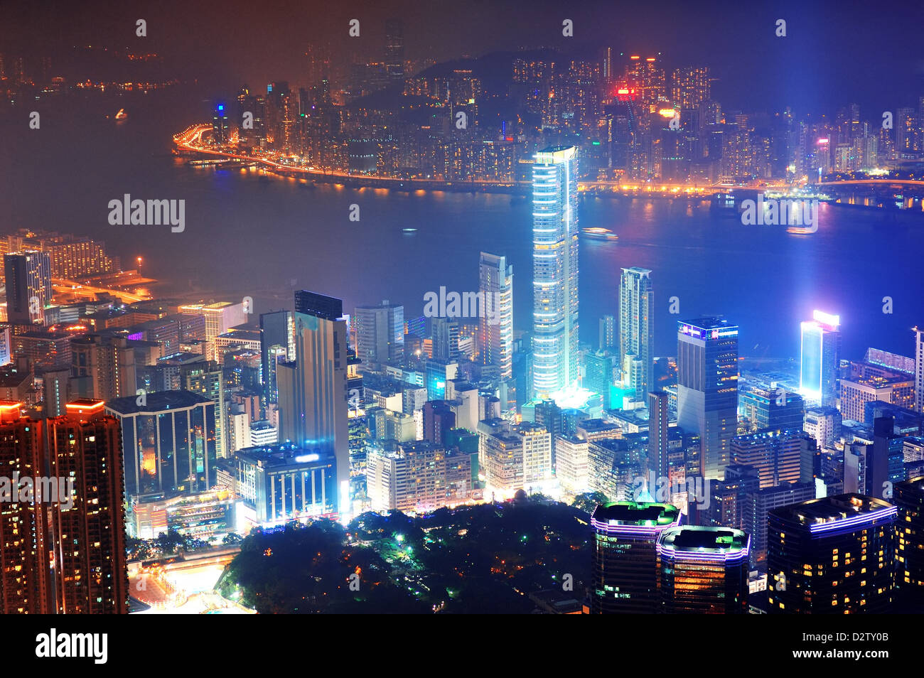 Victoria Harbor aerial view with Hong Kong skyline and urban ...