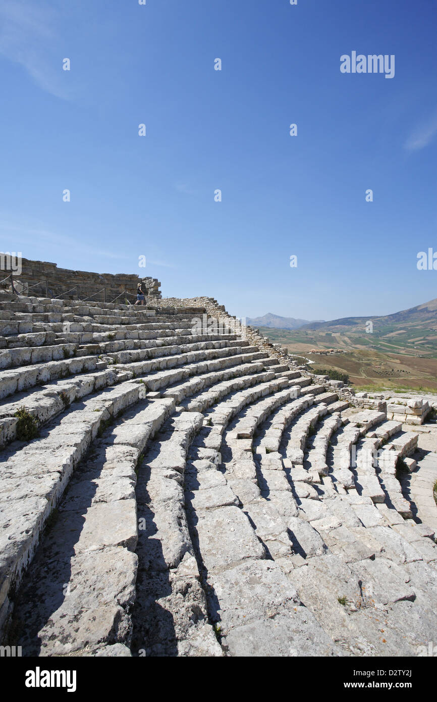 The Elymian theatre, Segesta, Sicily, Italy Stock Photo