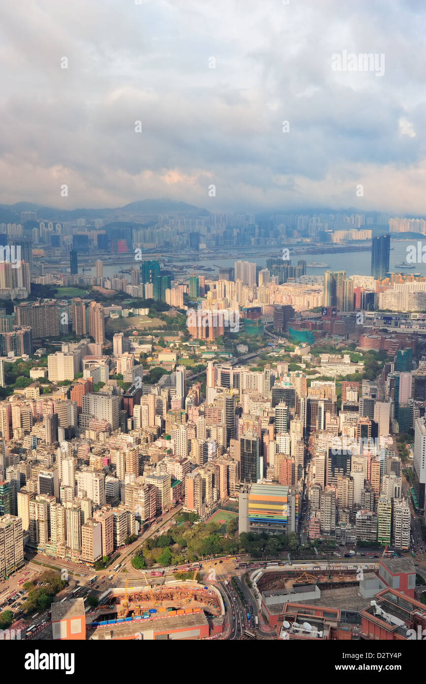 Victoria Harbor aerial view and skyline in Hong Kong with urban ...