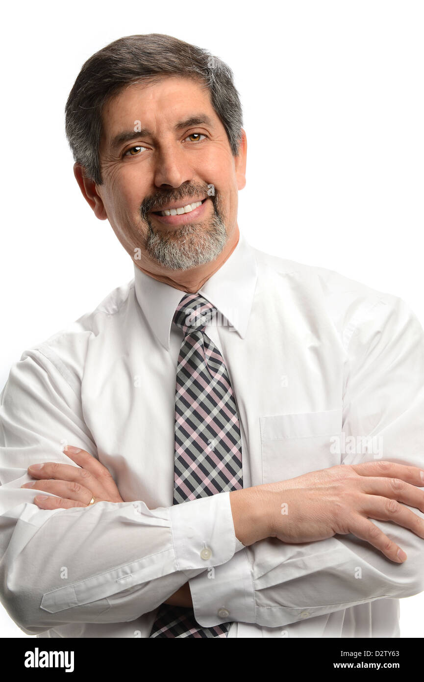 Portrait of Hispanic businessman with arms crossed isolated over white ...