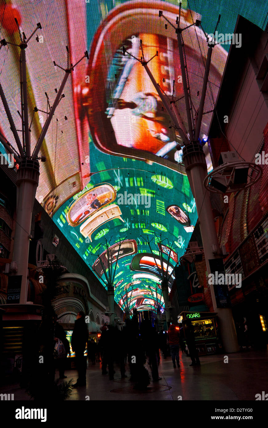 Hourly sound light show world's largest overhead roof cover four block long video screen Fremont Street Experience Las Vegas Stock Photo