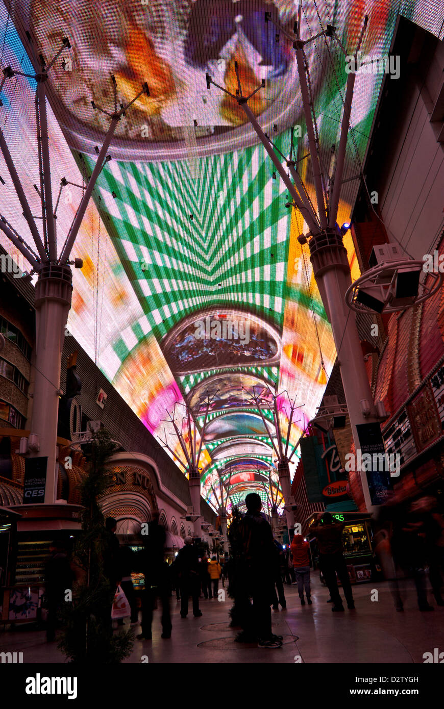 Hourly sound light show world's largest overhead roof cover four block long video screen Fremont Street Experience Las Vegas Stock Photo