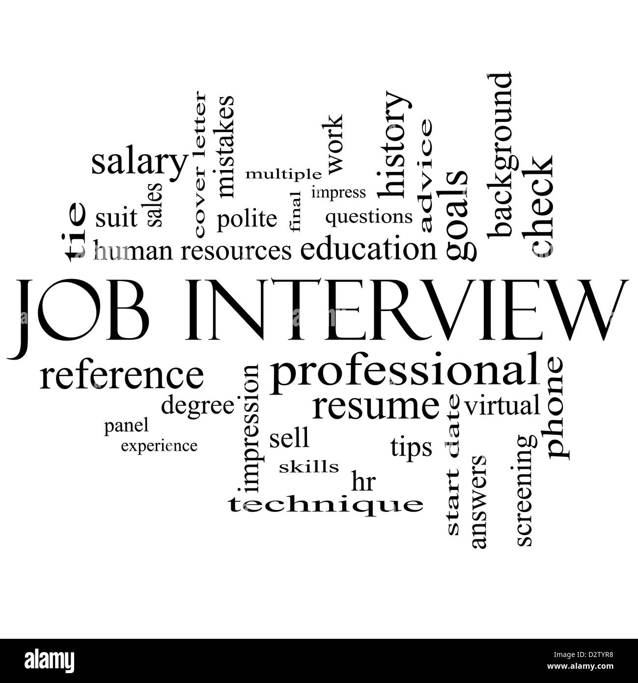 Job Interview Word Cloud Concept in black and white with great terms