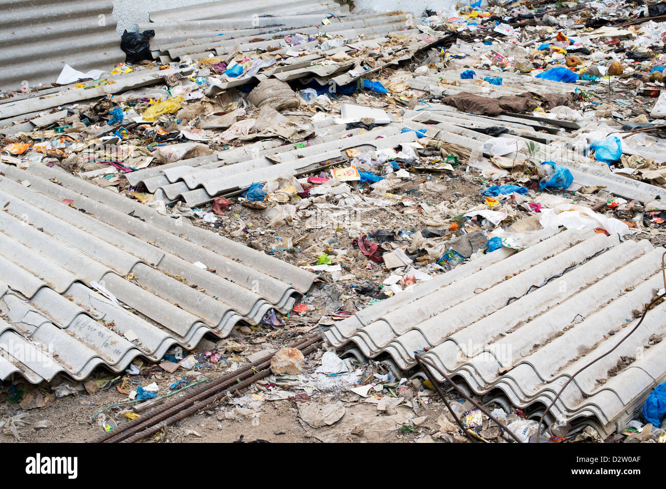 Discarded broken Asbestos roof panels in the Indian countryside. Andhra