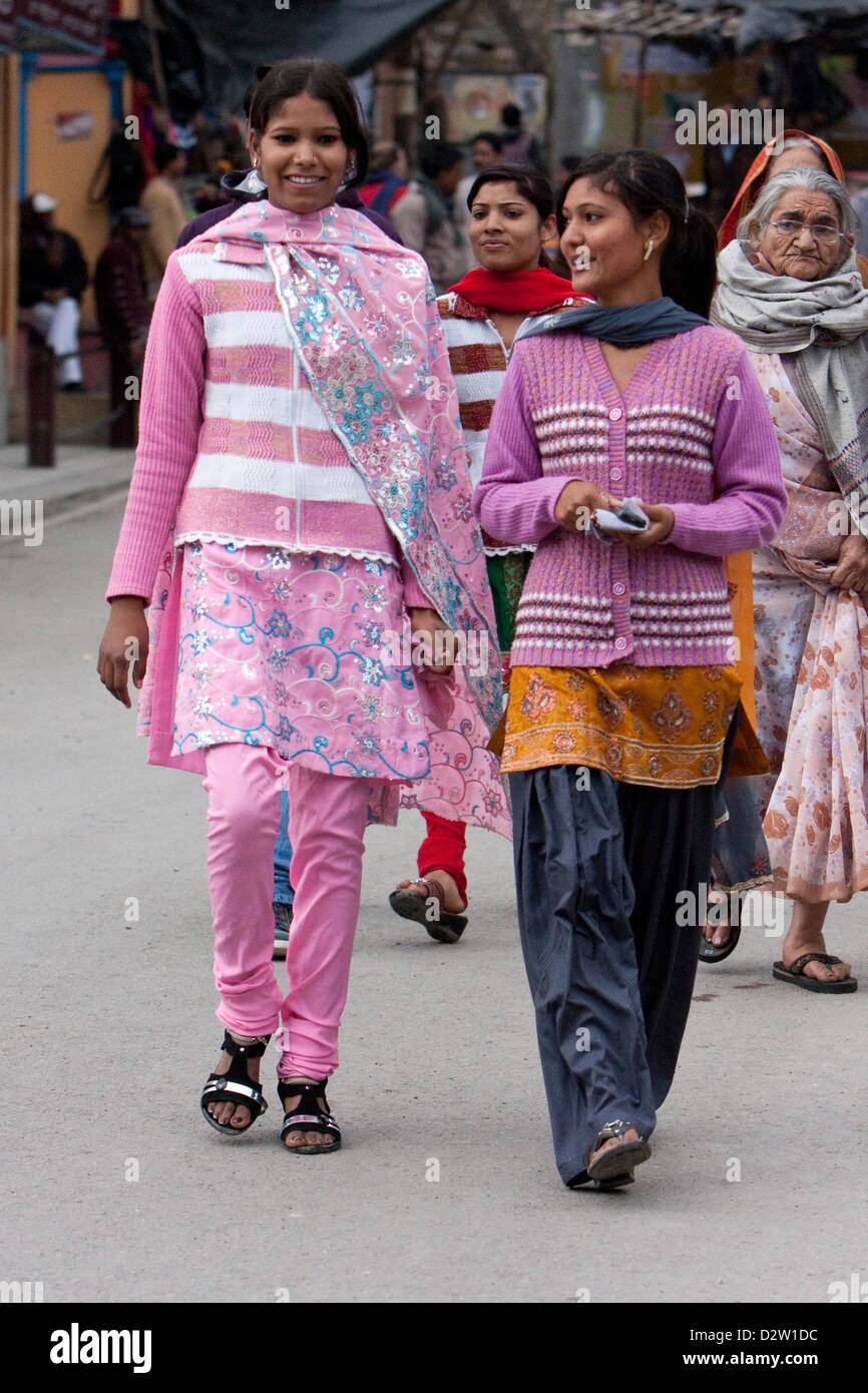 India, Rishikesh. Young Indian Women in Contemporary Dress. Stock Photo