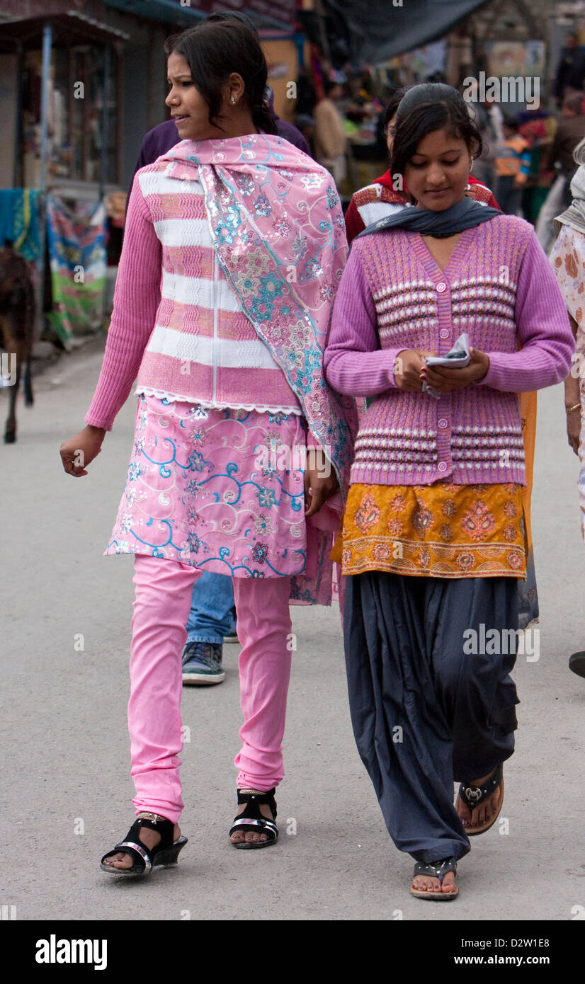 India, Rishikesh. Young Indian Women in Contemporary Dress. Stock Photo