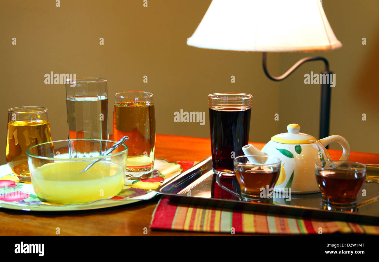 Clear liquid diet items creatively arranged in still life composition