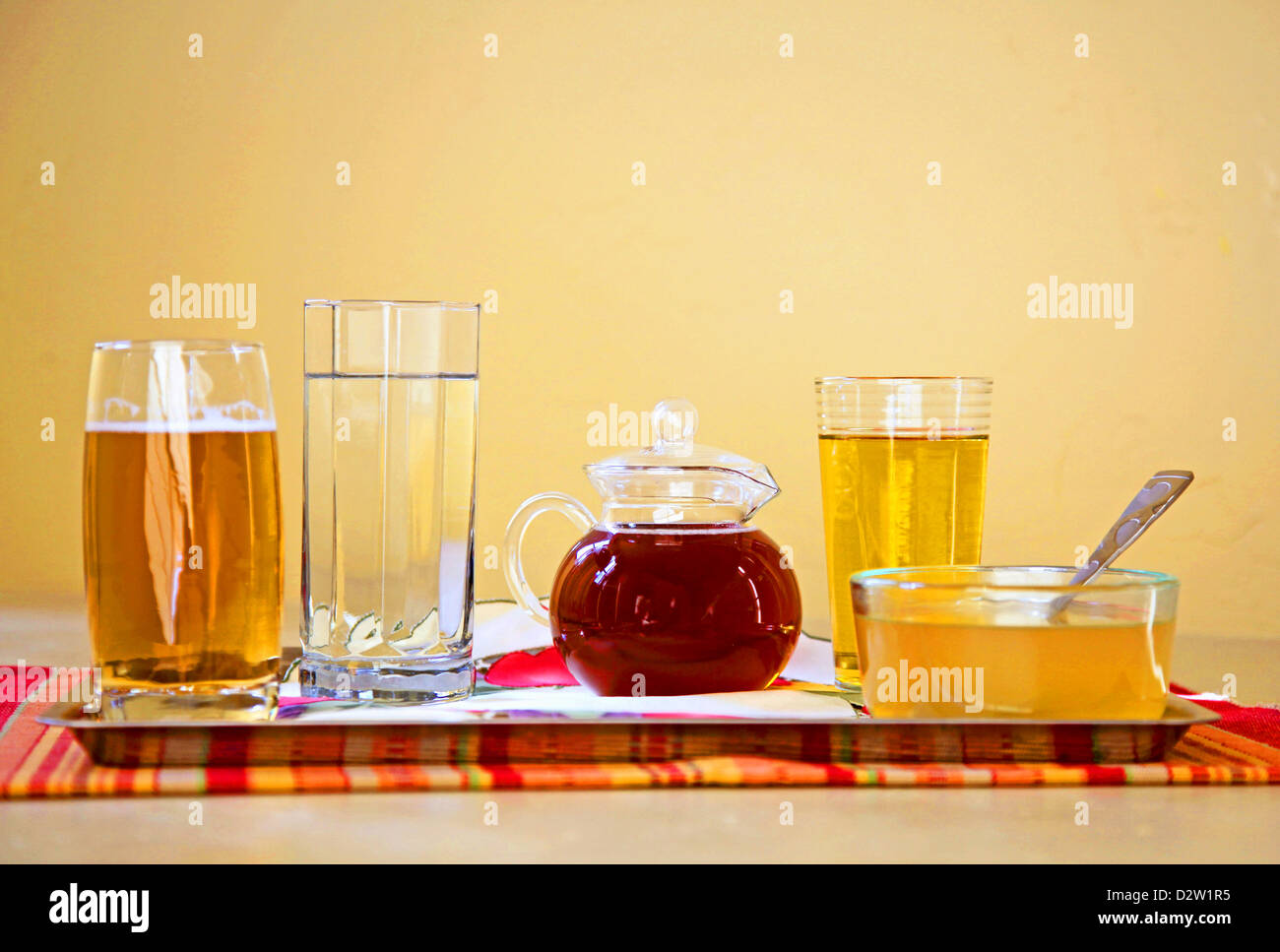 Clear liquid diet items creatively arranged in still life composition
