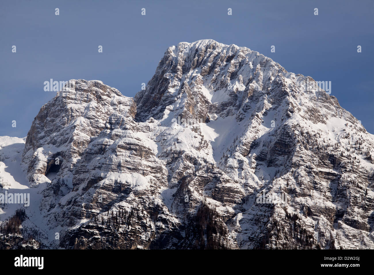 Snow-capped mountain Pihavec in the Julian Alps above the Trenta Valley Stock Photo