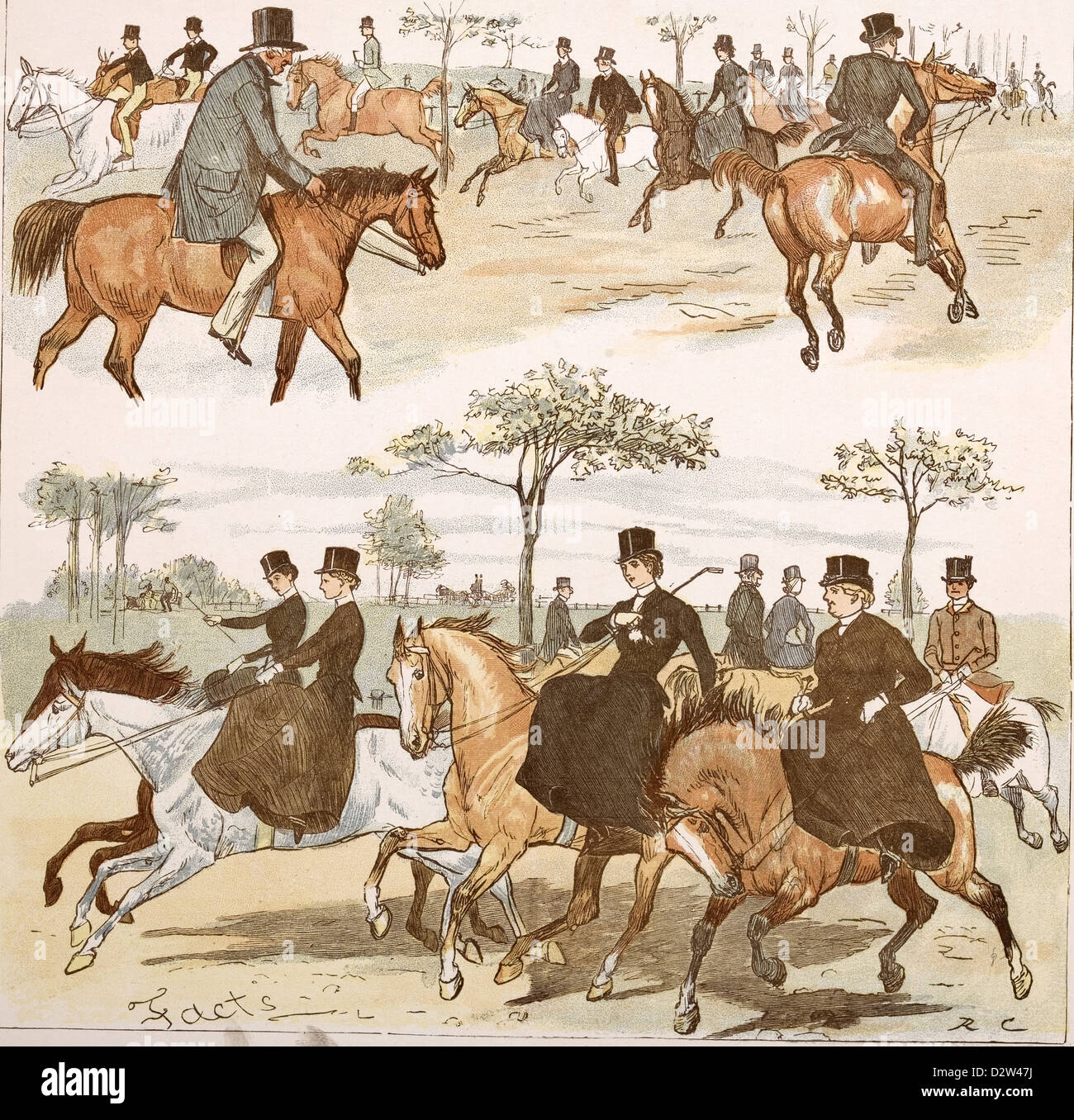 HORSERIDING 19th century, engraved image Stock Photo