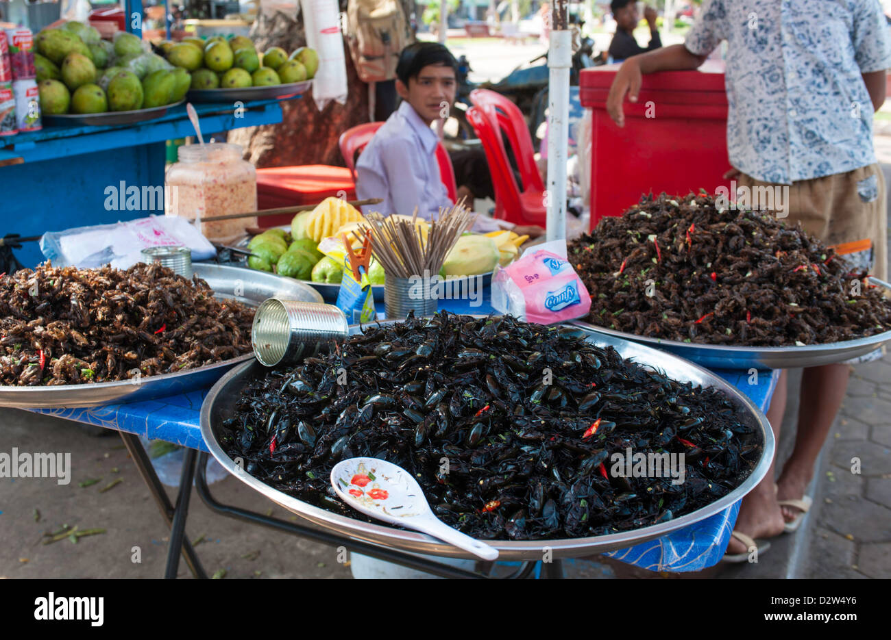 Dried insects for sale in market in kampong chhnang cambodia Stock