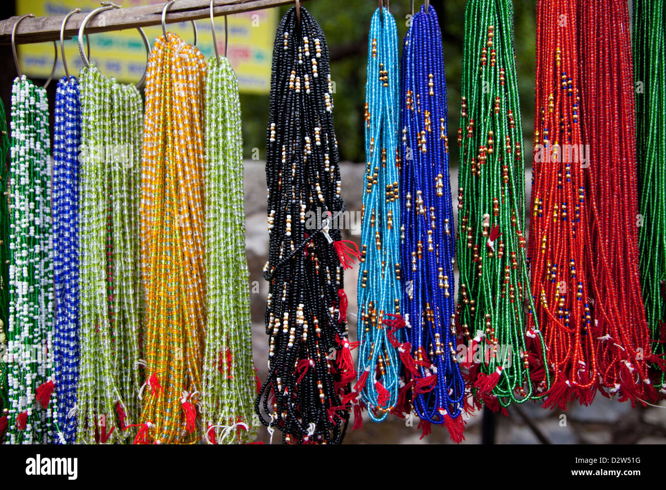 India, Rishikesh. Necklaces of Beads. Stock Photo
