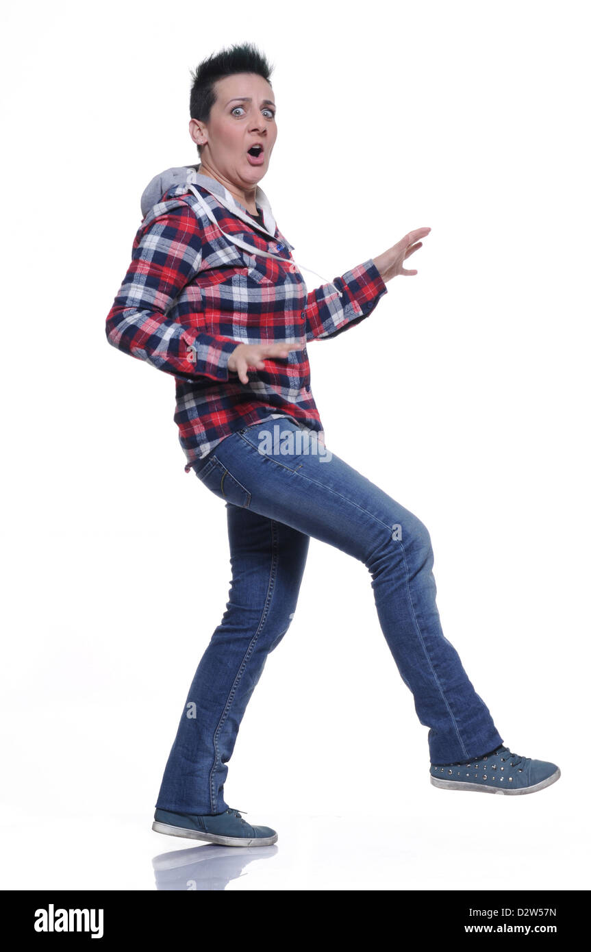 Woman running away danger hi-res stock photography and images - Alamy