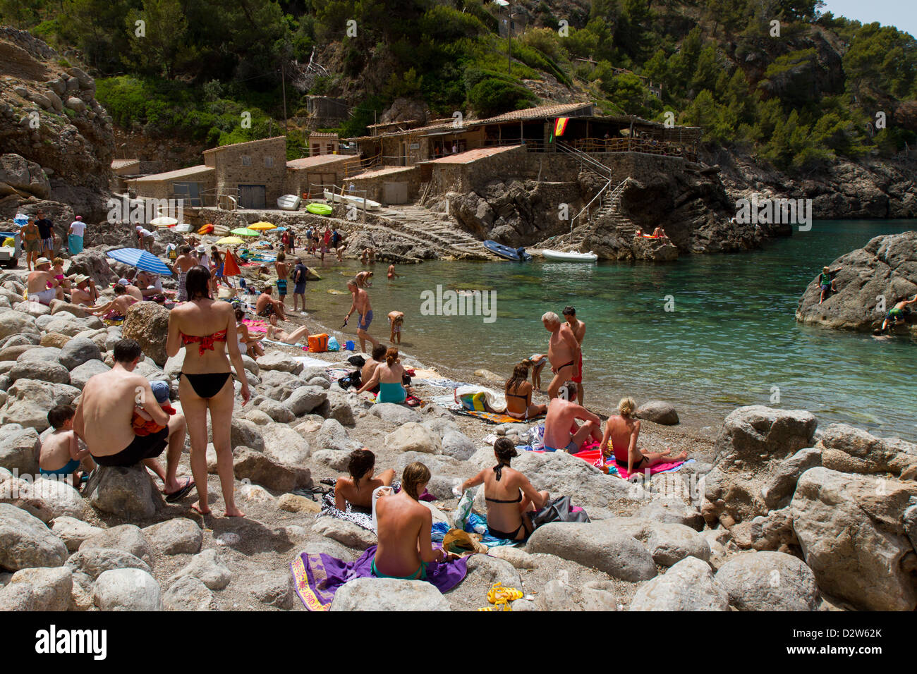 Rocky beach of Deya, Majorca. Stock Photo