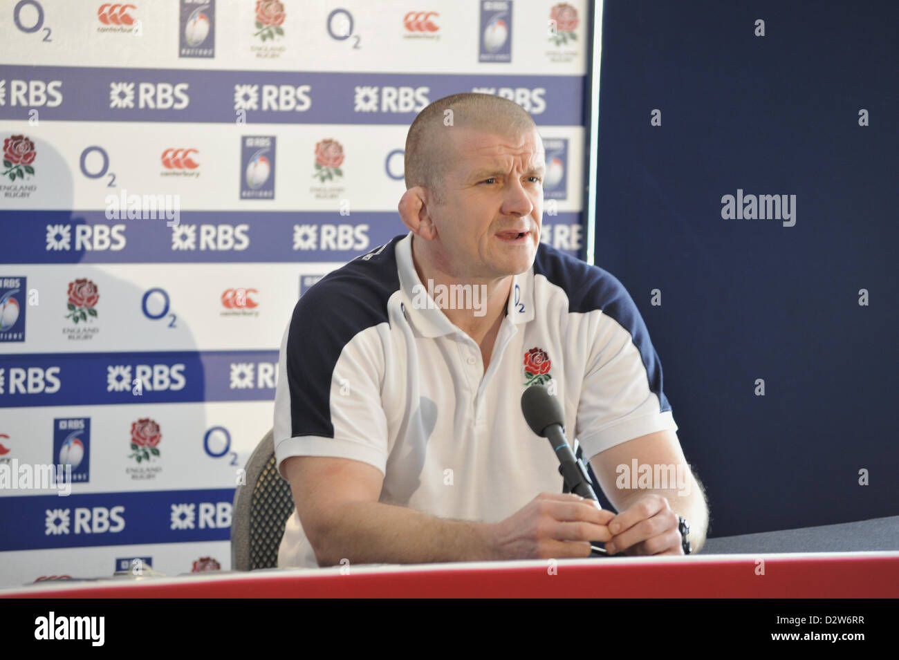 England's forwards coach, Graham Rowntree speaking at a press conference on the eve of the Six Nations Championship and a match against Scotland Stock Photo