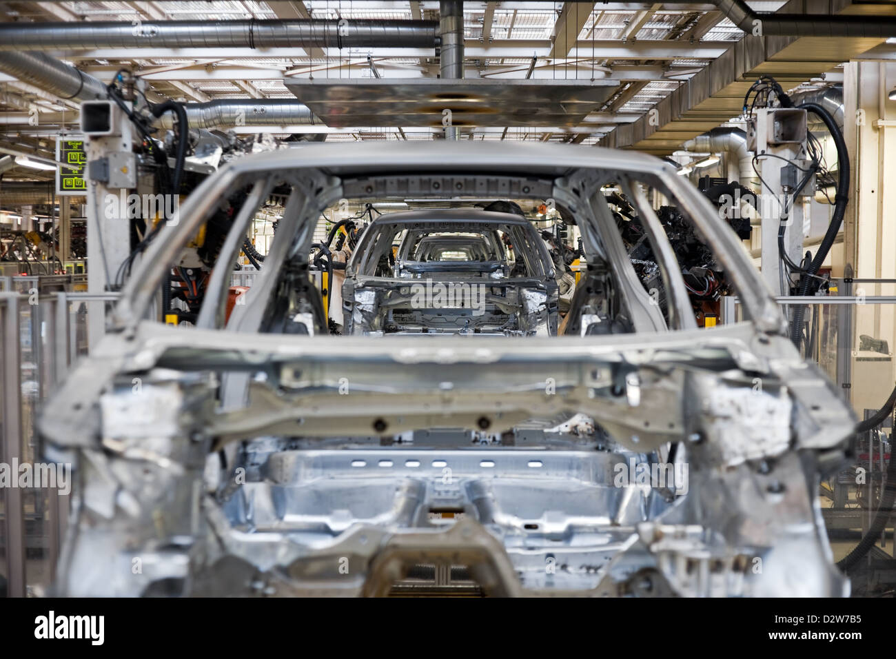 Wolfsburg, Germany, Volkswagen factory, welding robots in the body shop, welding line Stock Photo