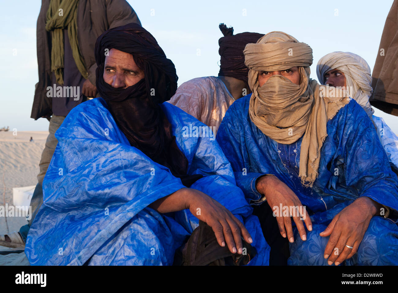 Tuareg men hanging out at the Festival au Desert in Timbuktu in 2011. Stock Photo