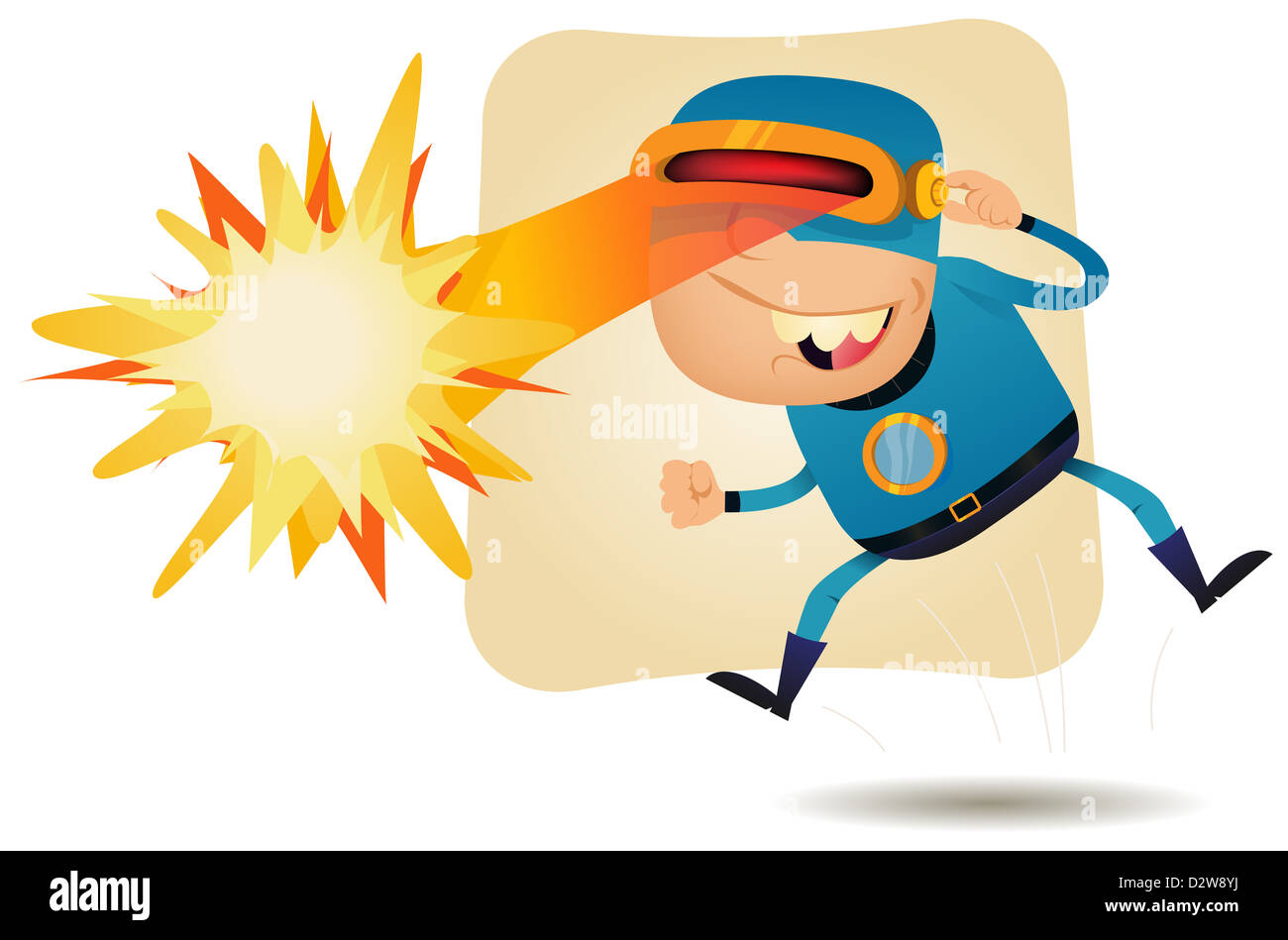 Illustration of a funny cartoon superhero character using his super power,  laser blast from the eyes Stock Photo - Alamy