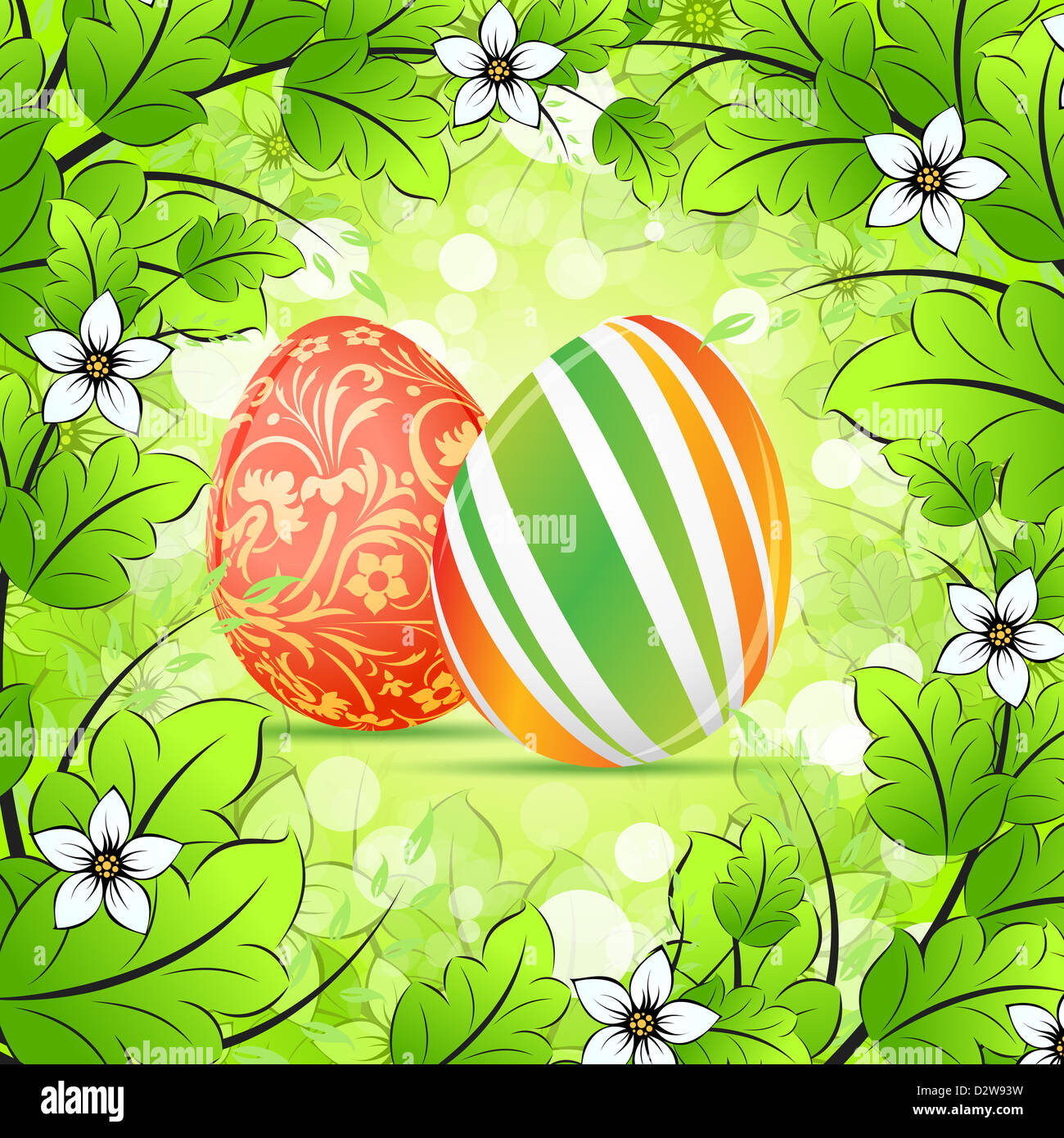 Illustration of Colorful Painted Easter Eggs in Frame of Leaves and ...