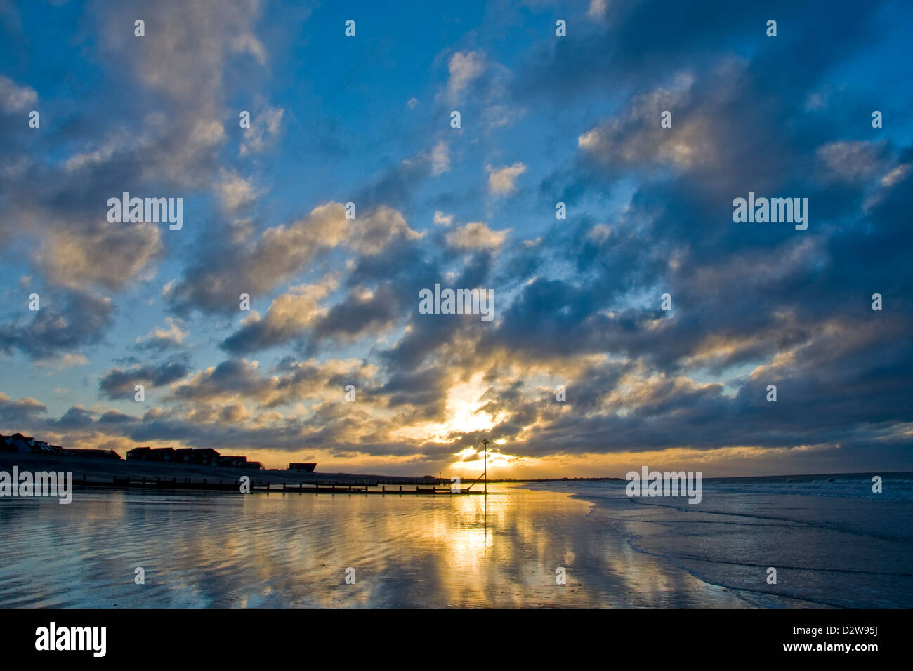 Early winter morning on the beach, Bracklesham Bay, West Sussex UK Stock Photo