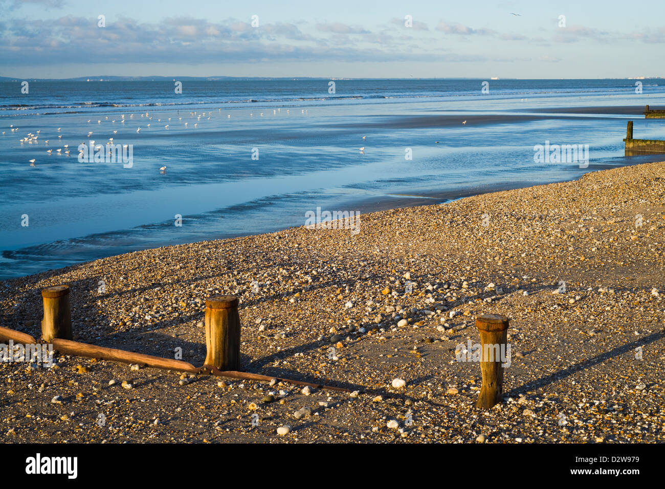 Early winter morning on the beach, Bracklesham Bay, West Sussex UK Stock Photo
