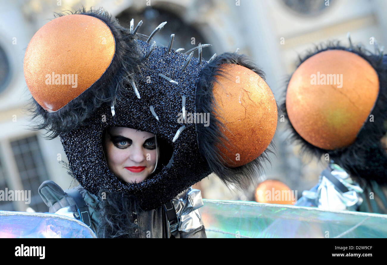 Dressed-up participants in the samba carnival dance in the market square in Bremen, Germany, 02 February 2013. Samba groups from Germany and abroad take part in the carnival procession. Photo: CARMEN JASPERSEN Stock Photo