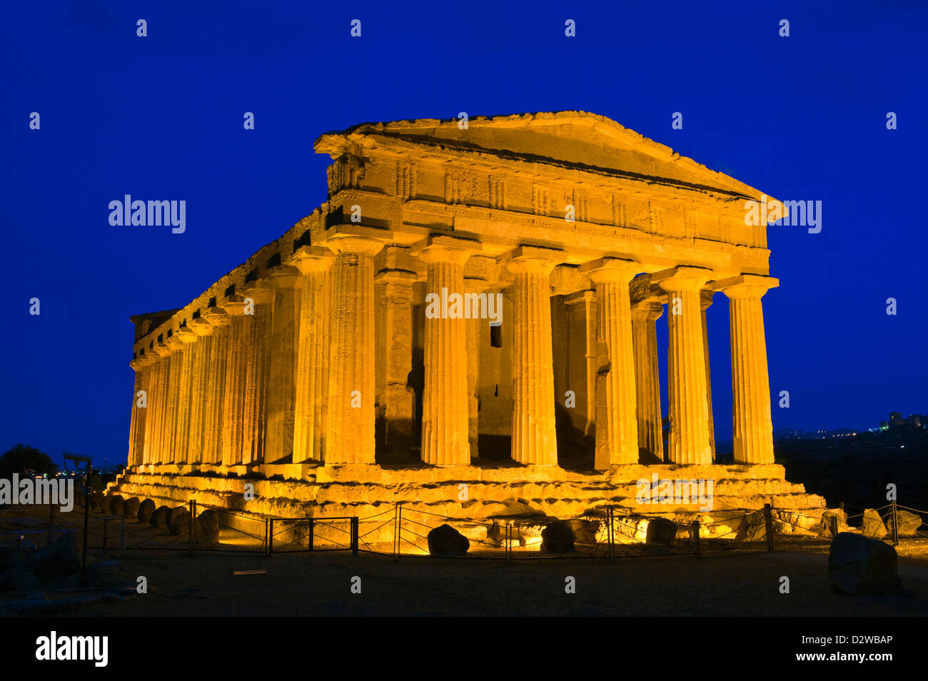 Temple of Concorde in the valley of the temples in Agrigento, Sicily, Italy. Stock Photo