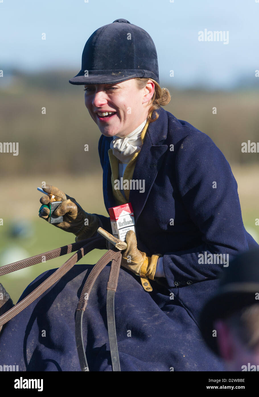 Ingarsby, Leicestershire, UK. Saturday 2nd Feb 2013. Lady Martha Sitwell after the finish of the inaugural running of the Bernard Weatherill Sidesaddle Chase, the first race for sidesaddle riders since 1921. Stock Photo