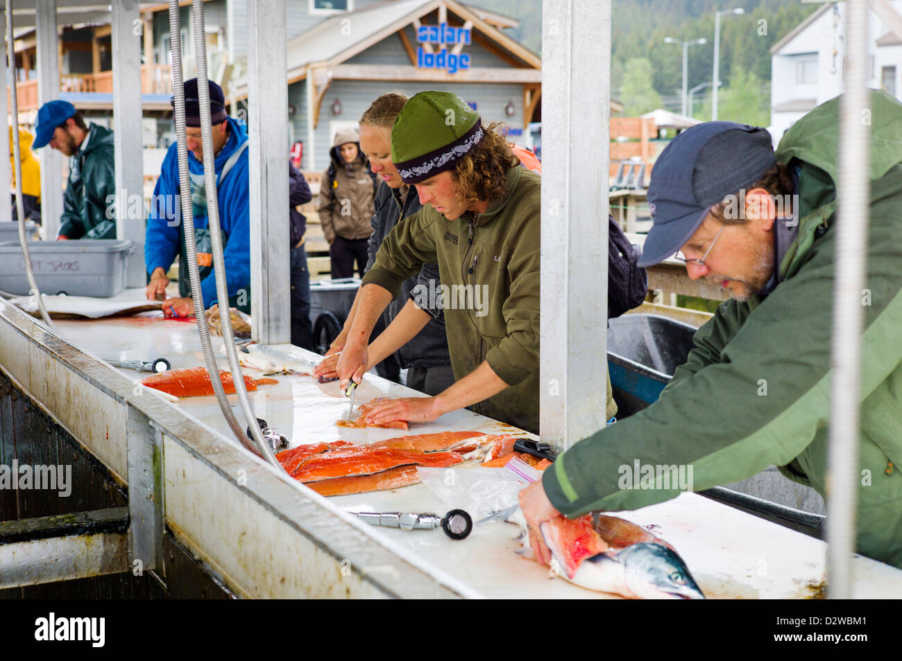 Fisherman and charter boat captains cleaning their catch of the day on