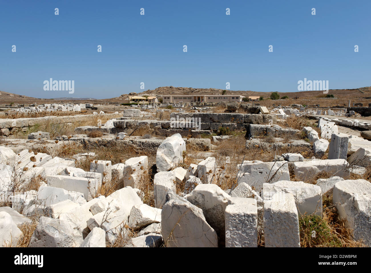 Delos. Greece. The ruins of the Temple of Athenians built between 425-420 BC Stock Photo