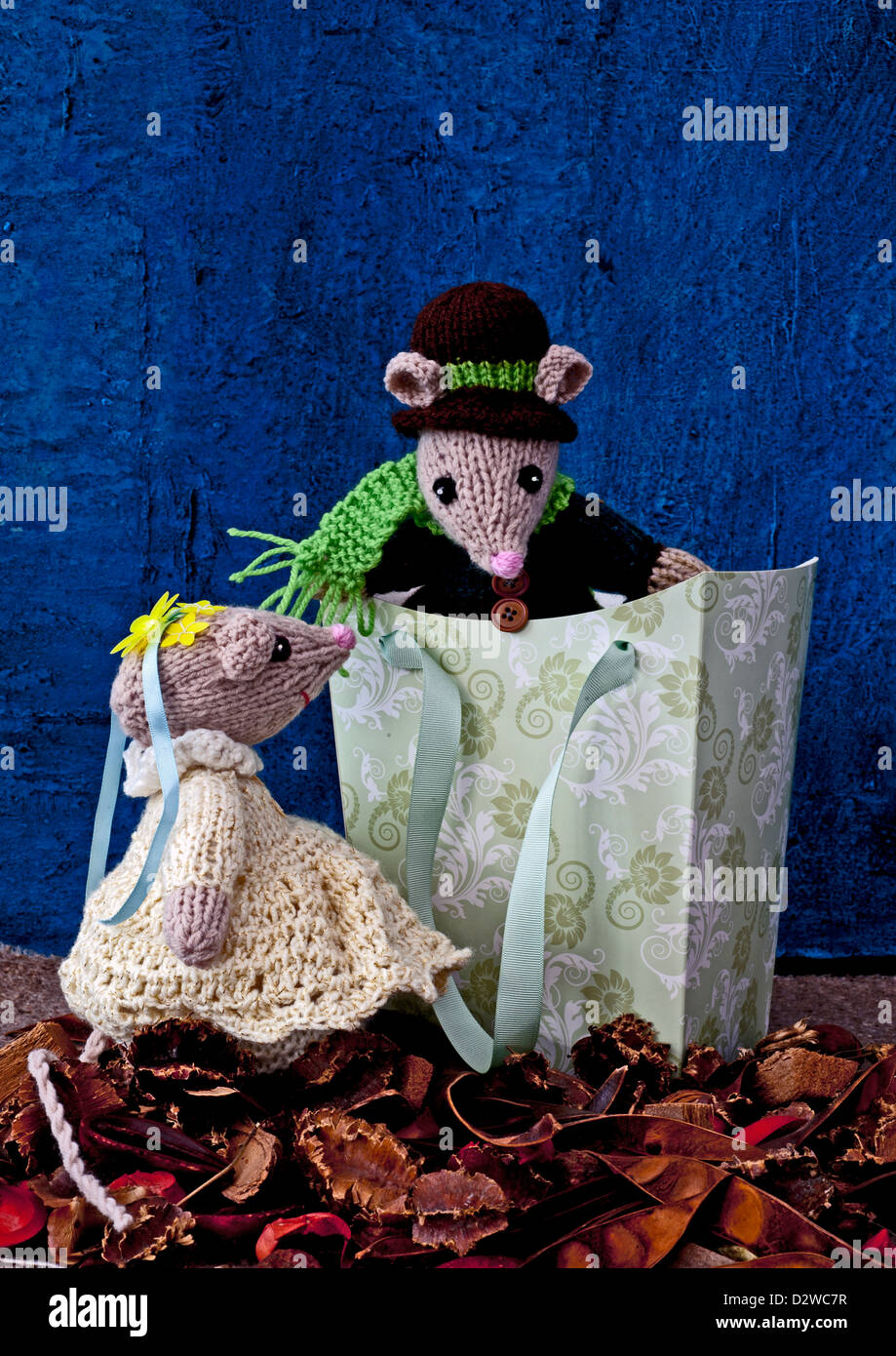 knitted mice toys Stock Photo