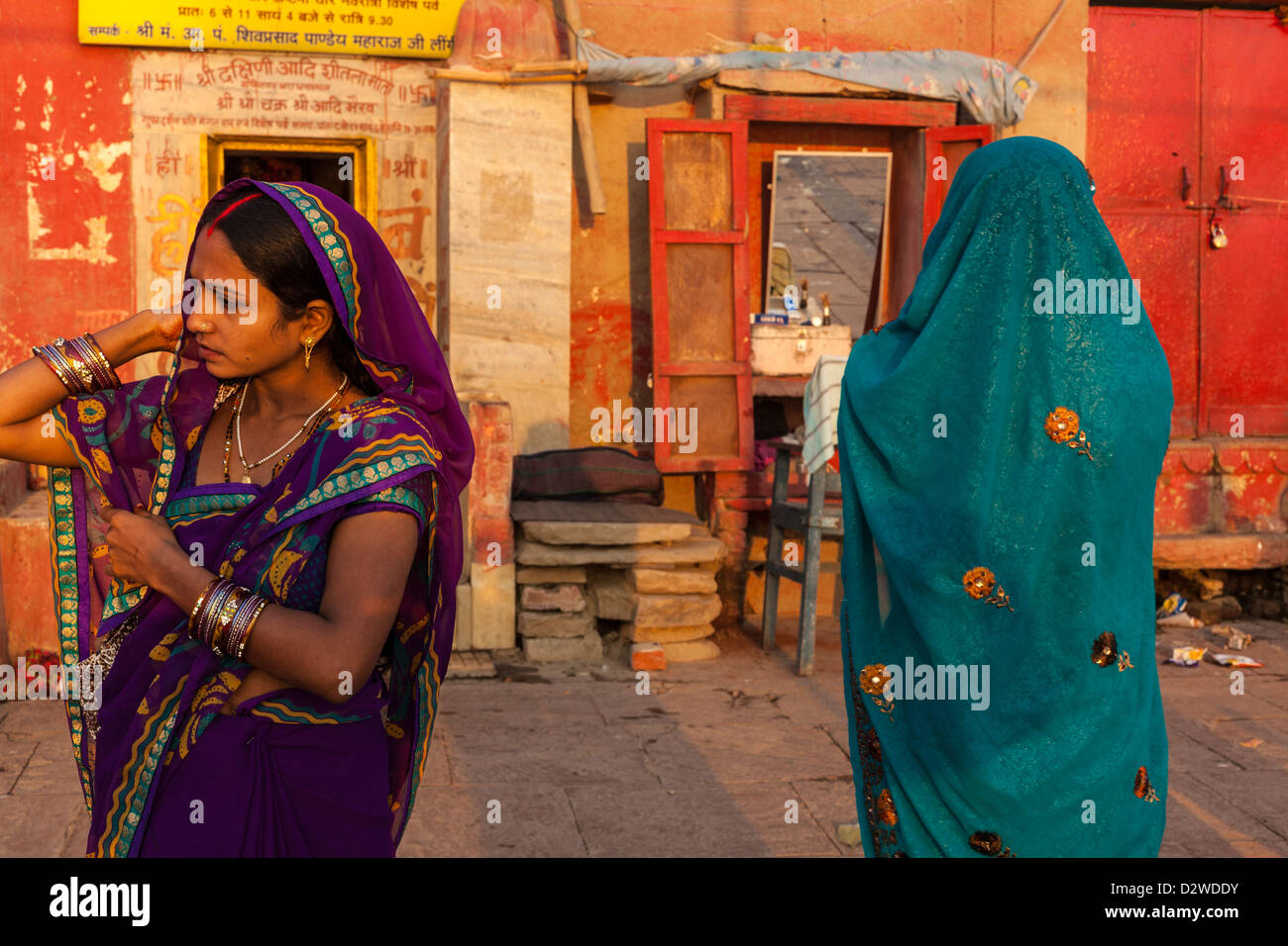 Indian women wearing a colourful sari, Varanasi, India Stock Photo