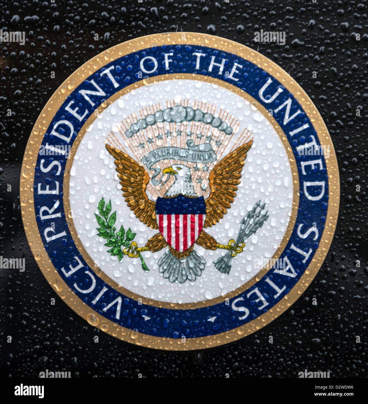 The seal of the Vice President of the USA is pictured on his vehichle in Munich, Germany, 02 February 2013. Photo: Marc Mueller Stock Photo