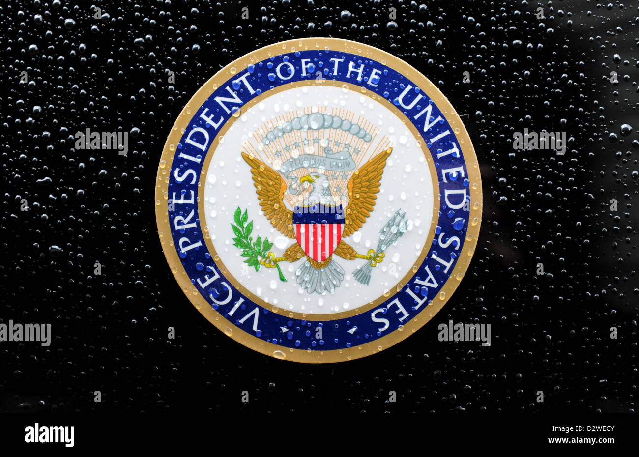 The seal of the Vice President of the USA is pictured on his vehichle in Munich, Germany, 02 February 2013. Photo: Marc Mueller Stock Photo