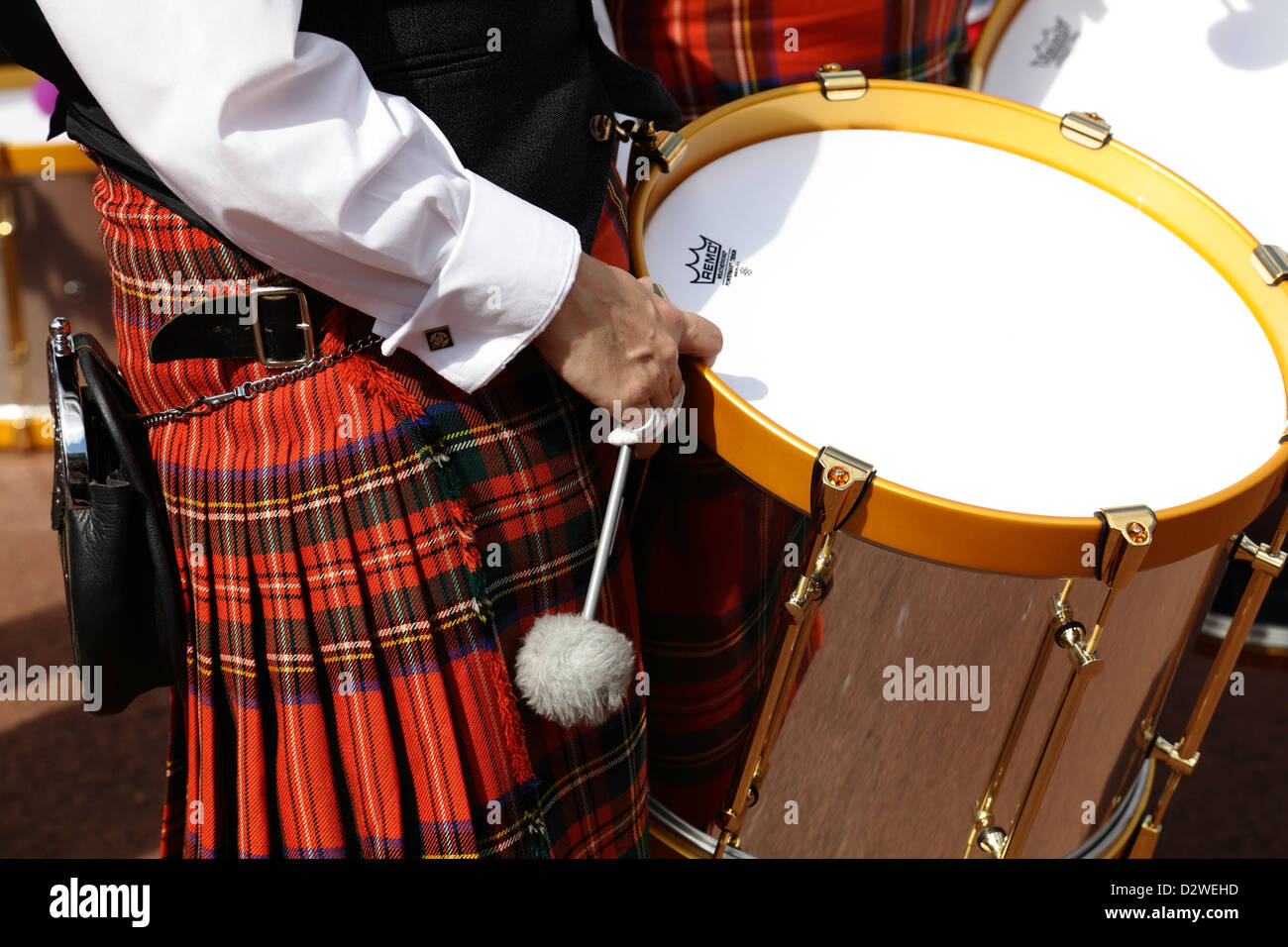 A drummer from the Strathclyde Police Pipe Band at the Piping Live Event, Glasgow, Scotland, UK Stock Photo