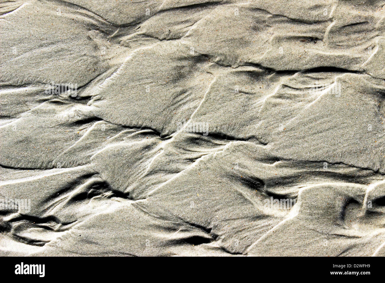 Sand patterns formed the action of surf, tide and wind. Stock Photo