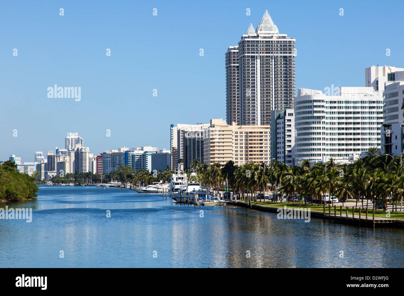 Miami Beach Hotels as seen from 41st Street, USA Stock Photo