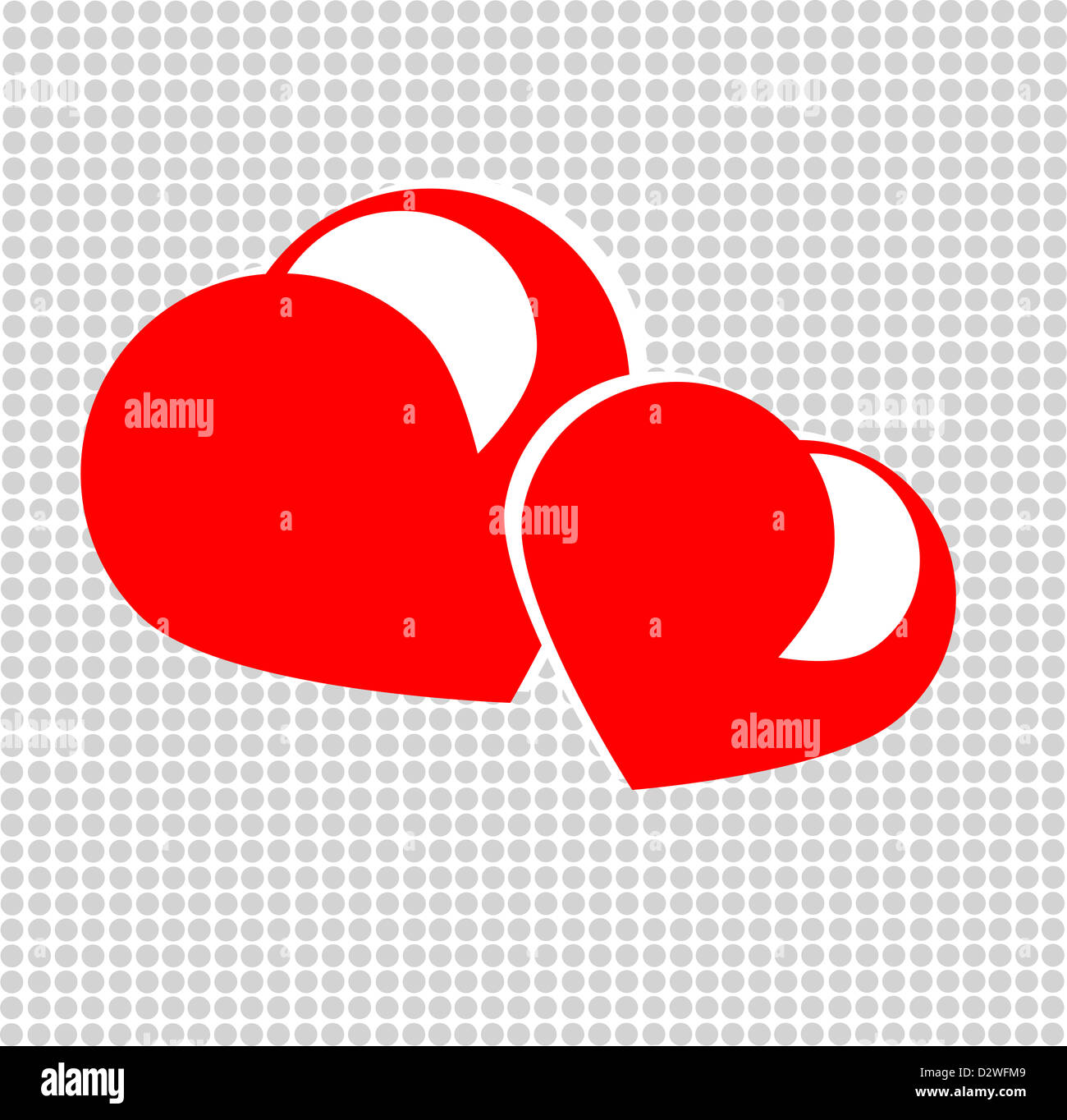 Two red hearts in spotted white background Stock Photo - Alamy