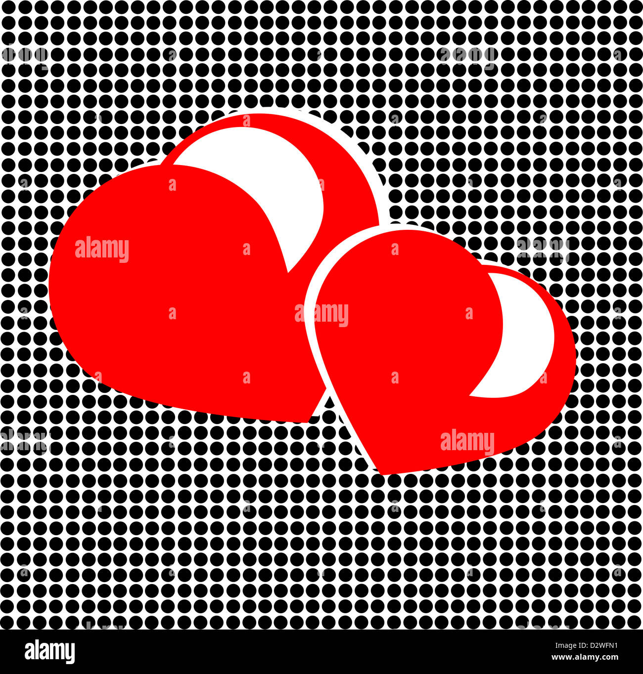 Two red hearts in spotted white background Stock Photo - Alamy