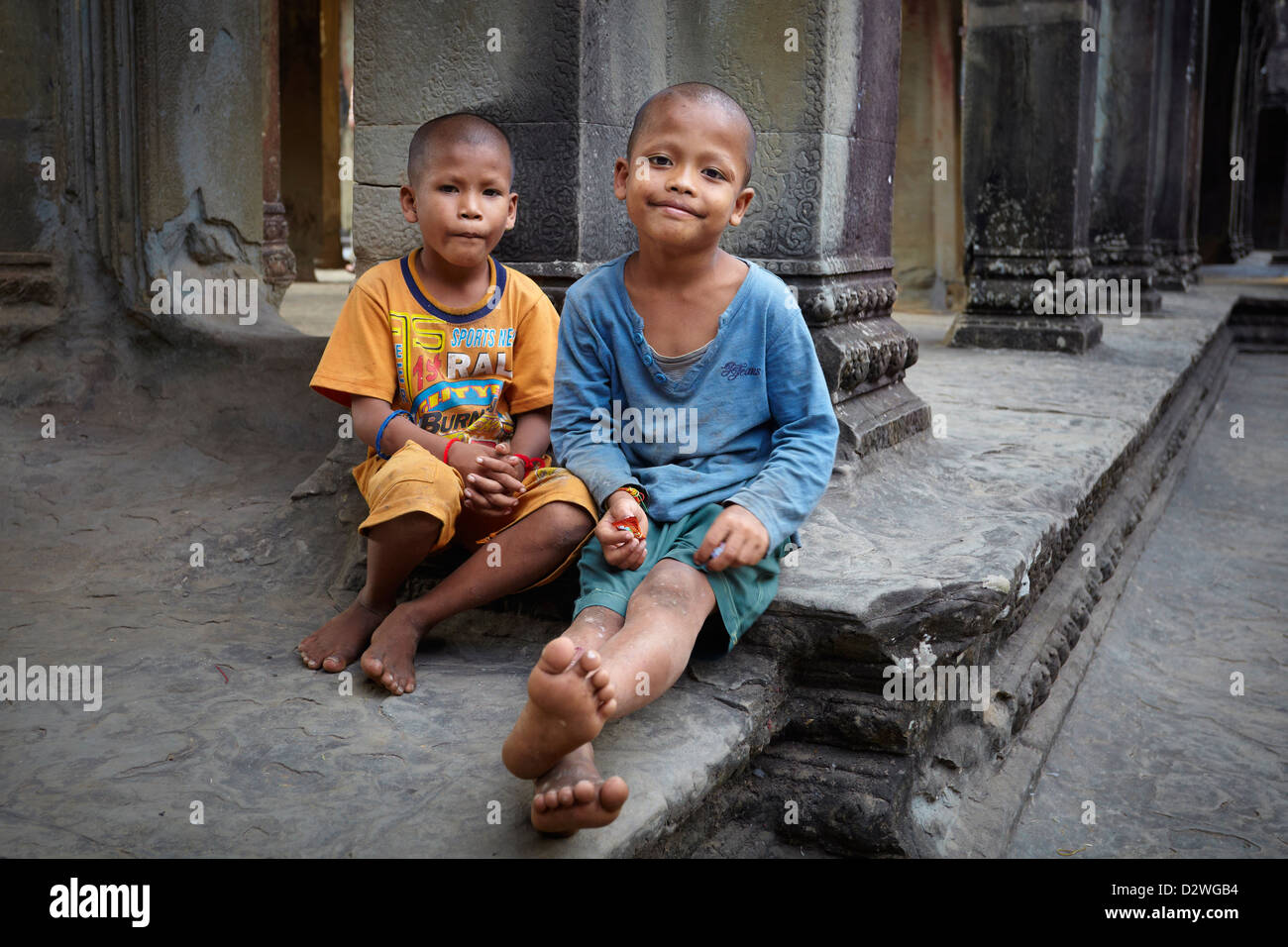 Portrait of cambodian children, Angkor Wat, Cambodia Stock Photo
