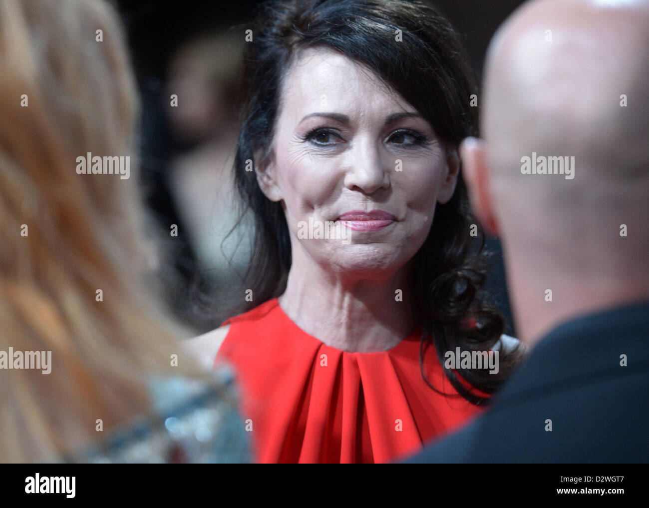 German actress Iris Berben (C) talks to her colleagues Andrea Sawatzki (L) and Christian Berkel prior to the 48th Golden Camera award ceremony in Berlin, Germany, 2 February 2013. The award honours outstanding achievements in television, film, and entertainment. Photo: Maurizio Gambarini/dpa  +++(c) dpa - Bildfunk+++ Stock Photo