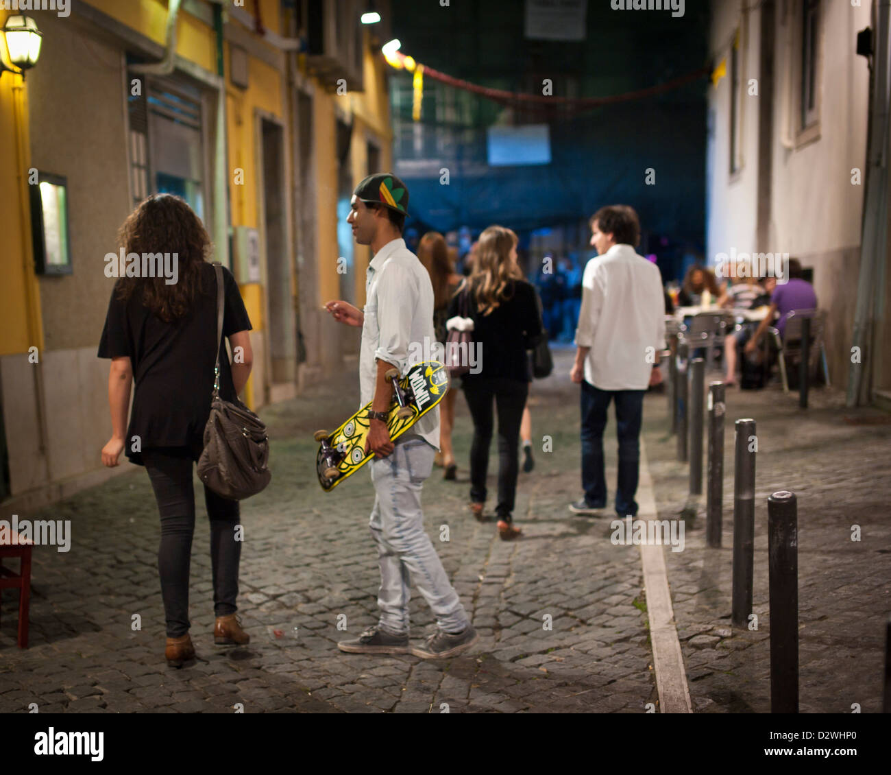 Young people heading out for the night,Bairro Alto, Lisbon Stock Photo