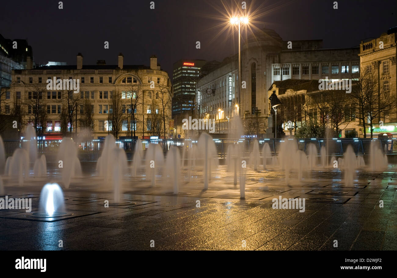 Piccadilly Gardens Manchester at Night Stock Photo