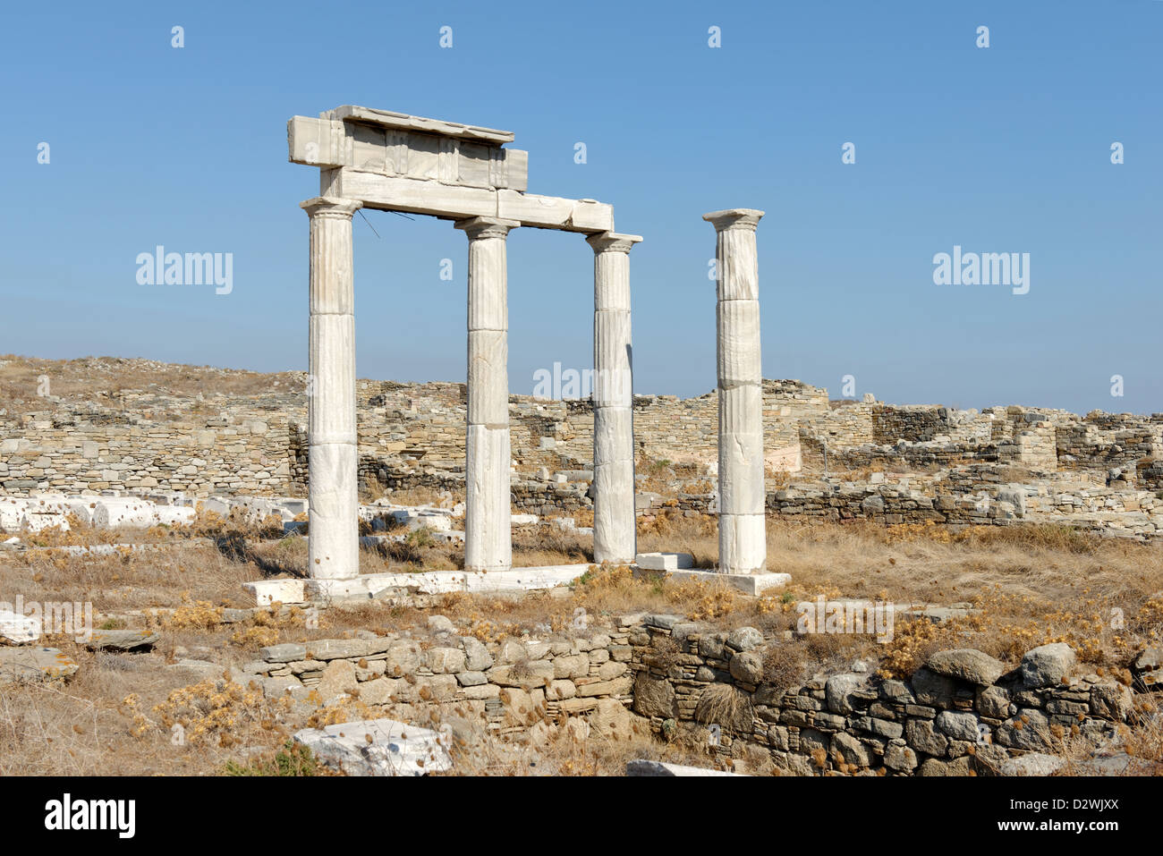 Delos Inscription Column Delos. Greece. Four marble columns belonging to the complex of the ...