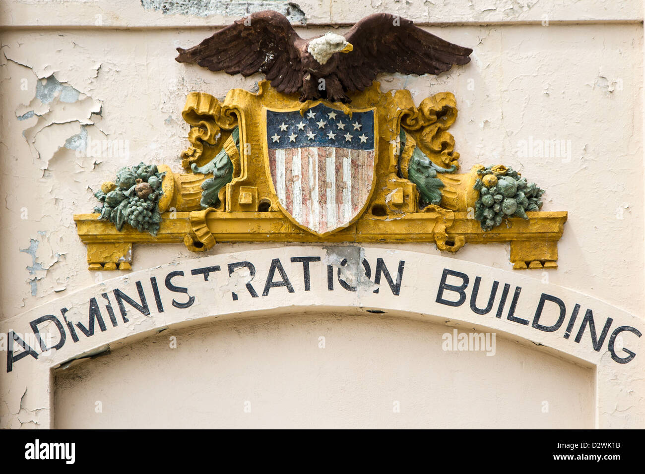 Administration building sign on Alcatraz Island Stock Photo