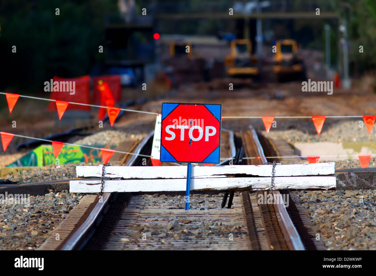 Construction work on the Noarlunga train line in the South Australian city of Adelaide Stock Photo