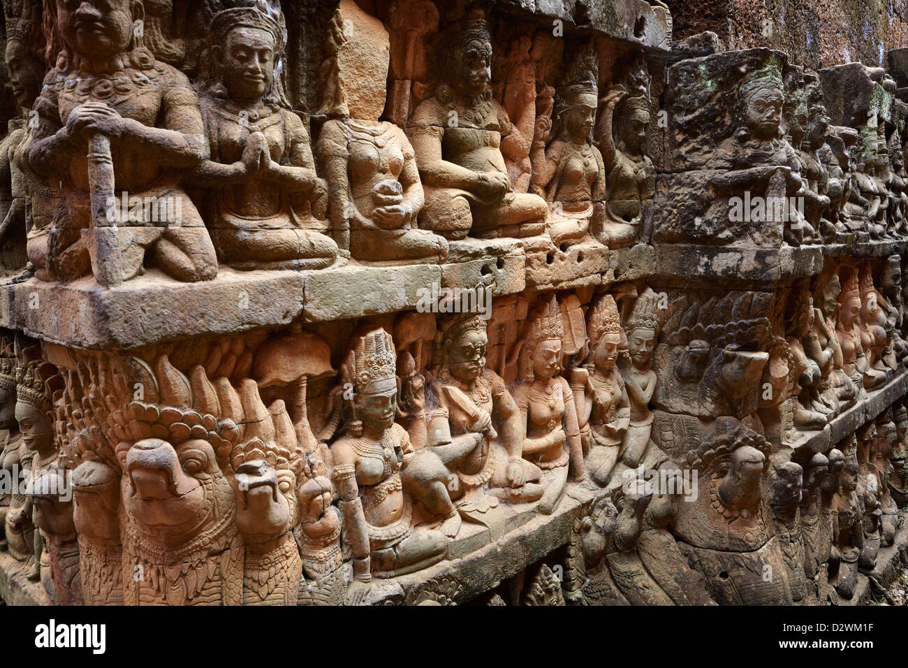 The Terrace of the Leper King, sculptures of the wall of temple, Angkor, Cambodia, Asia Stock Photo