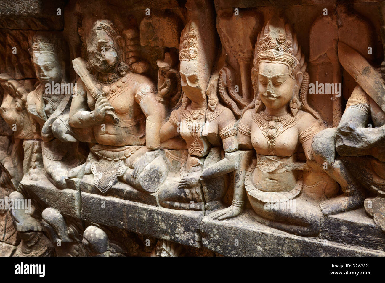 The Terrace of the Leper King, sculptures of the wall of temple, Angkor, Cambodia, Asia Stock Photo