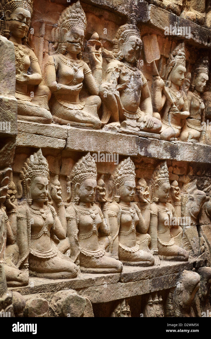 The Terrace of the Leper King, sculptures of the wall of temple, Angkor, Cambodia, Asia Stock Photo