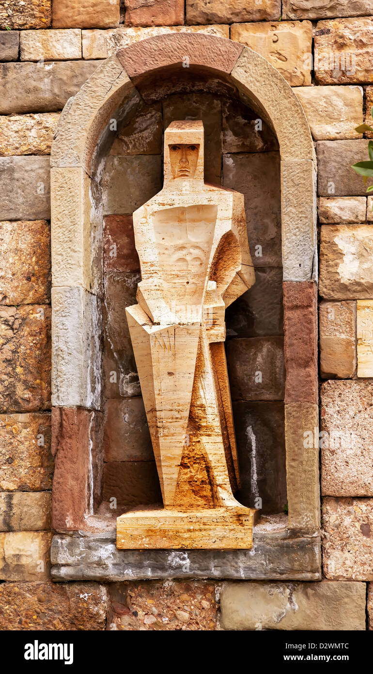 Saint Ramon Llull Statue by Joseph Maria Subirachs Monestir Monastery of Montserrat Barcelona, Catalonia, Spain Stock Photo
